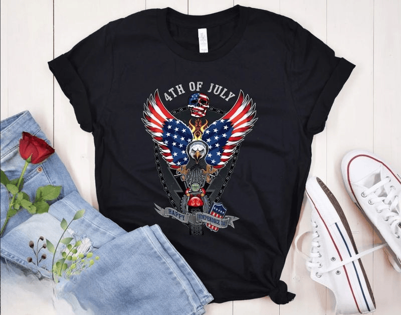Bikergod Motorcycle American Flag Motorcycle Eagle and Skull T-shirt Design 2D Full Printed Sizes S - 5XL - NAVA345