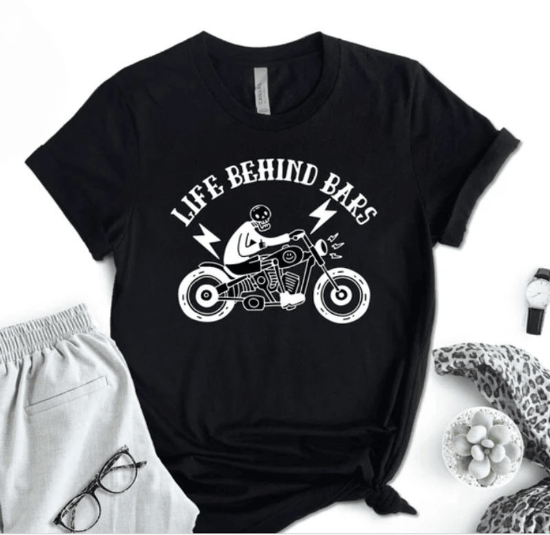 Bikergod Motorcycles Life Behind Bars T-shirt Design 2D Full Printed Sizes S - 5XL - NAEA287