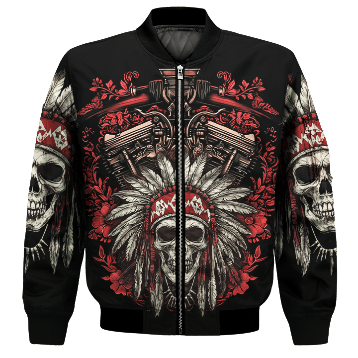 Bikergod Skull Biker Indian Motorcycle Bomber Jacket Design 3D Full Printed HM10042501