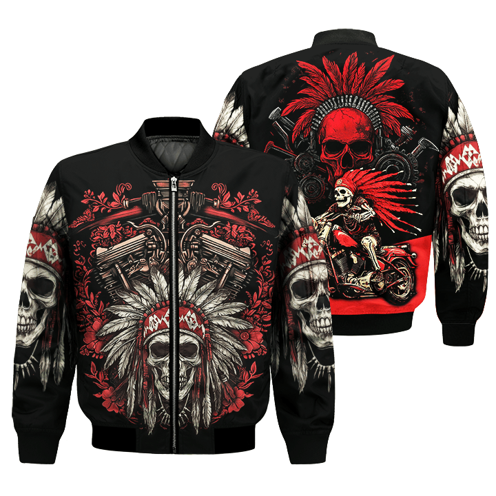 Bikergod Skull Biker Indian Motorcycle Bomber Jacket Design 3D Full Printed HM10042501