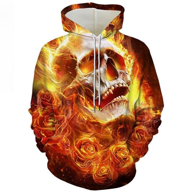Bikergod Motorcycle Fire Skull Rider Hoodie Design 3D Full Printed Sizes S - 5XL - NAQA223