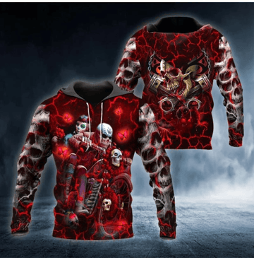 Bikergod Motorcycle Red Rose Skeleton Couple Hoodie Design 3D Full Printed Sizes S - 5XL - NAAB351