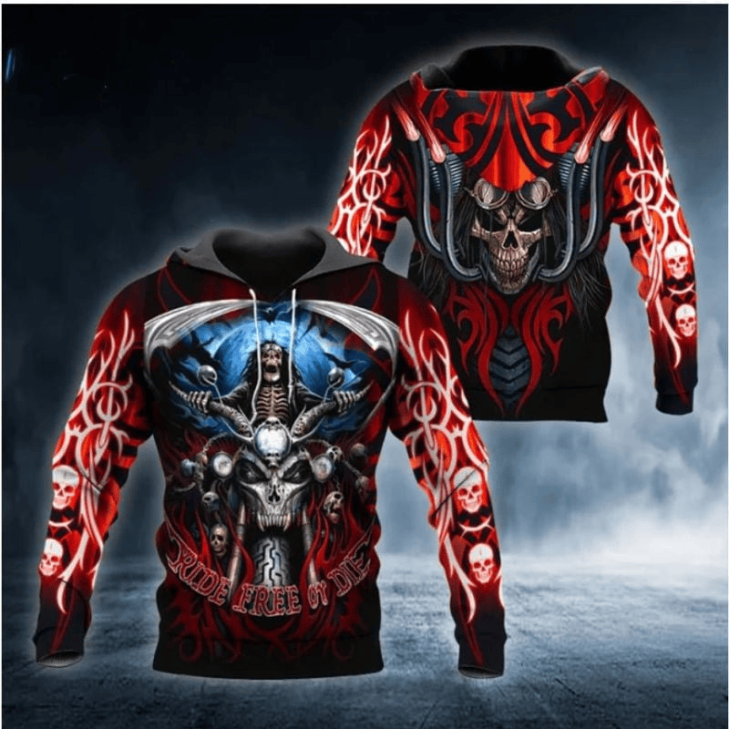 Bikergod Motorcycle Skull Biker Hoodie Design 3D Full Printed Sizes S - 5XL - NAAB350