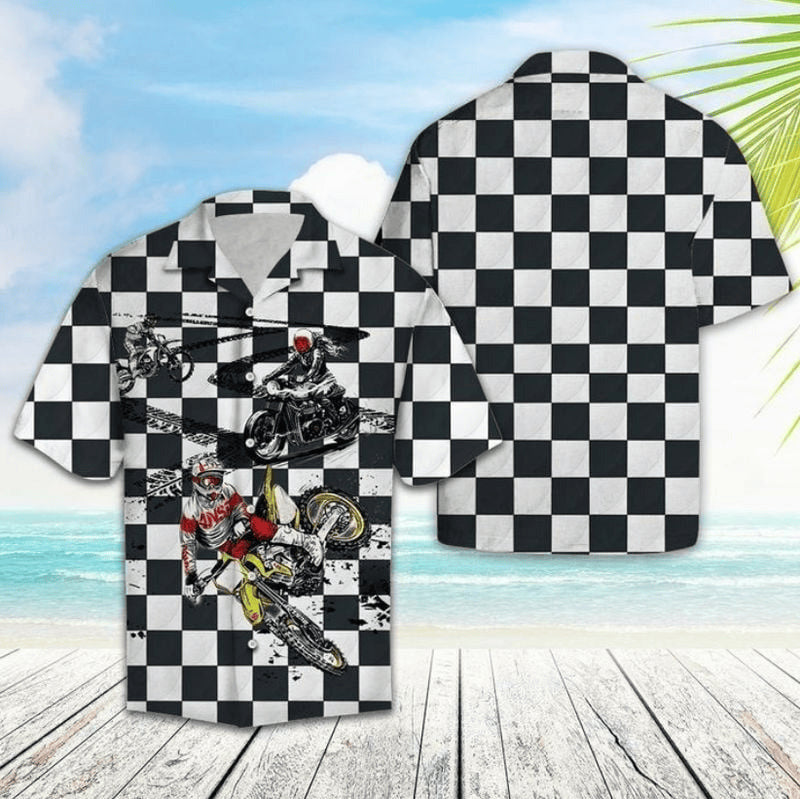 Bikergod Motorcycle Race Black And White Hawaii Shirt Design 3D Full Printed Sizes S - 5XL NAIA344