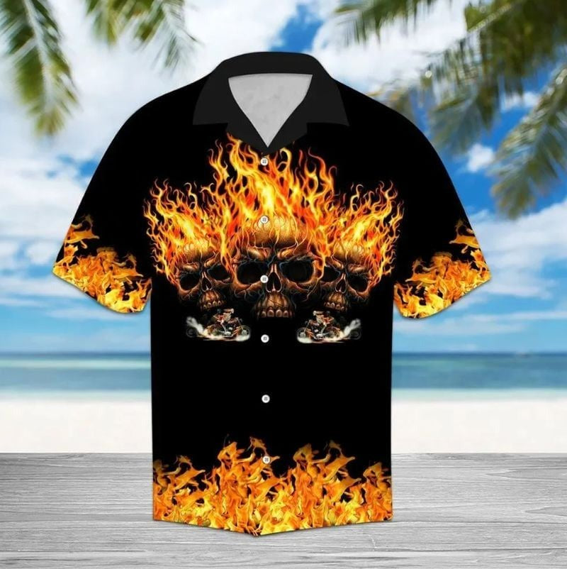Bikergod Motorcycle Fire Skull Hawaii Shirt Design 3D Full Printed Sizes S - 5XL NAIA337