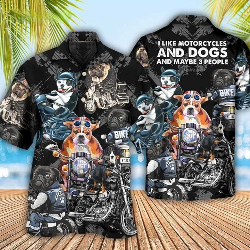 Bikergod Motorcycle I Like Motorcycles And Dogs COTTON Hawaii Shirt Design 3D Full Printed Sizes S - 5XL NAOA201
