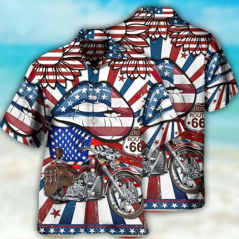 Bikergod Motorcycle America Patriotic Motorcycle Sexy Lips Hawaii Shirt Design 3D Full Printed Sizes S - 5XL NAOA199