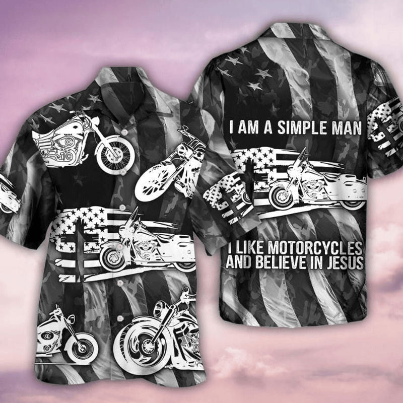 Bikergod Motorcycle I?m A Simple Man I Like Motorcycles And Believe In Jesus Hawaii Shirt Design 3D Full Printed Sizes S - 5XL NAOA197