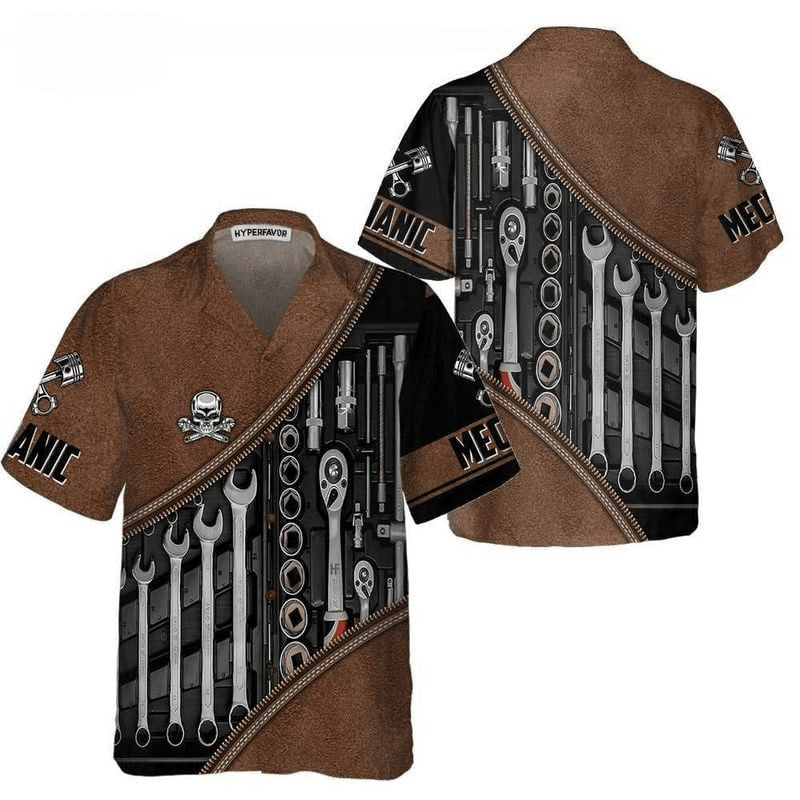 Bikergod Motorcycle Mechanic Skull Tools Set COTTON Hawaii Shirt Design 3D Full Printed Sizes S - 5XL NAQA296