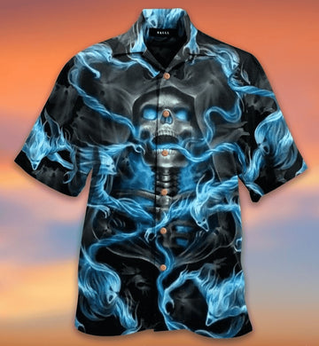 Bikergod Motorcycle Blue Fire Skull Biker COTTON Hawaii Shirt Design 3D Full Printed Sizes S - 5XL NAQA239