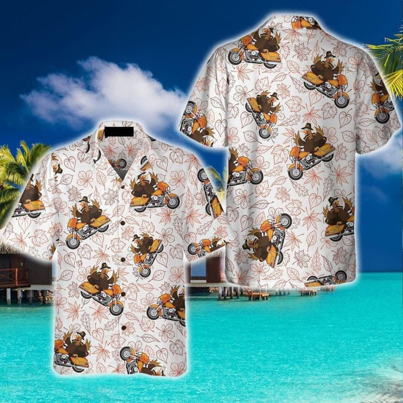 Bikergod Motorcycle Thanksgiving Turkey Riding Motorcycle COTTON Hawaii Shirt Design 3D Full Printed Sizes S - 5XL NABE240