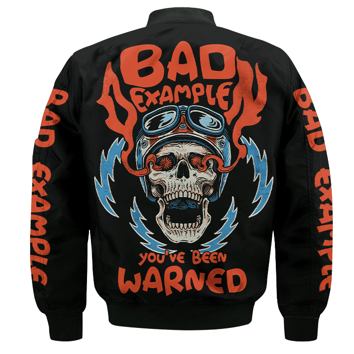 Bikergod Bad Example You've Been Warned Motorcycle Bomber Jacket Design 3D Full Printed HM23042503