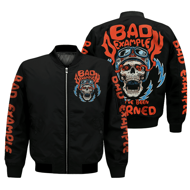 Bikergod Bad Example You've Been Warned Motorcycle Bomber Jacket Design 3D Full Printed HM23042503