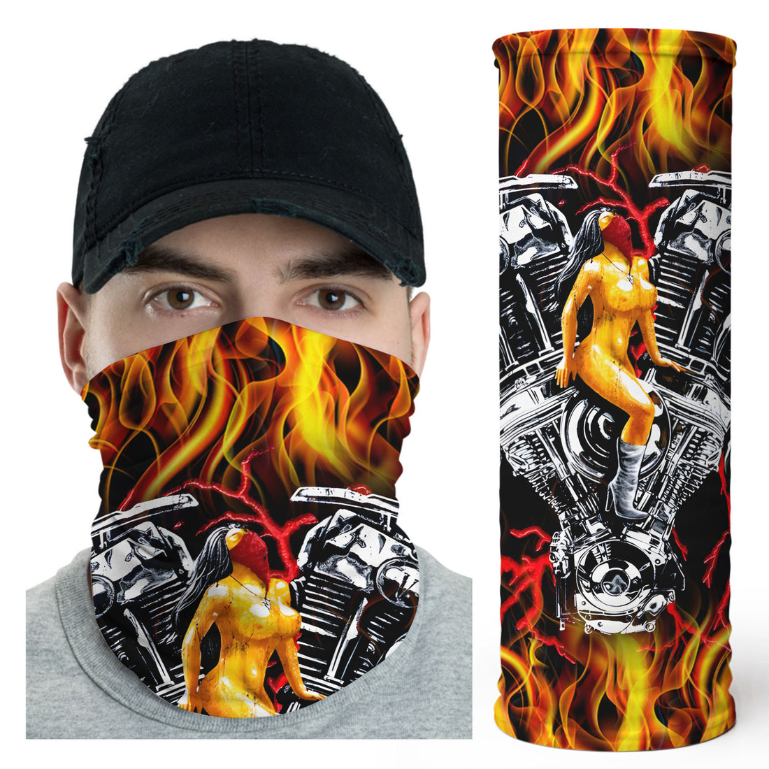Bikergod Hot Rod Biker Tube Sexy Pin-Up Girl And V-Twin Engine Bandana DH042025TS17