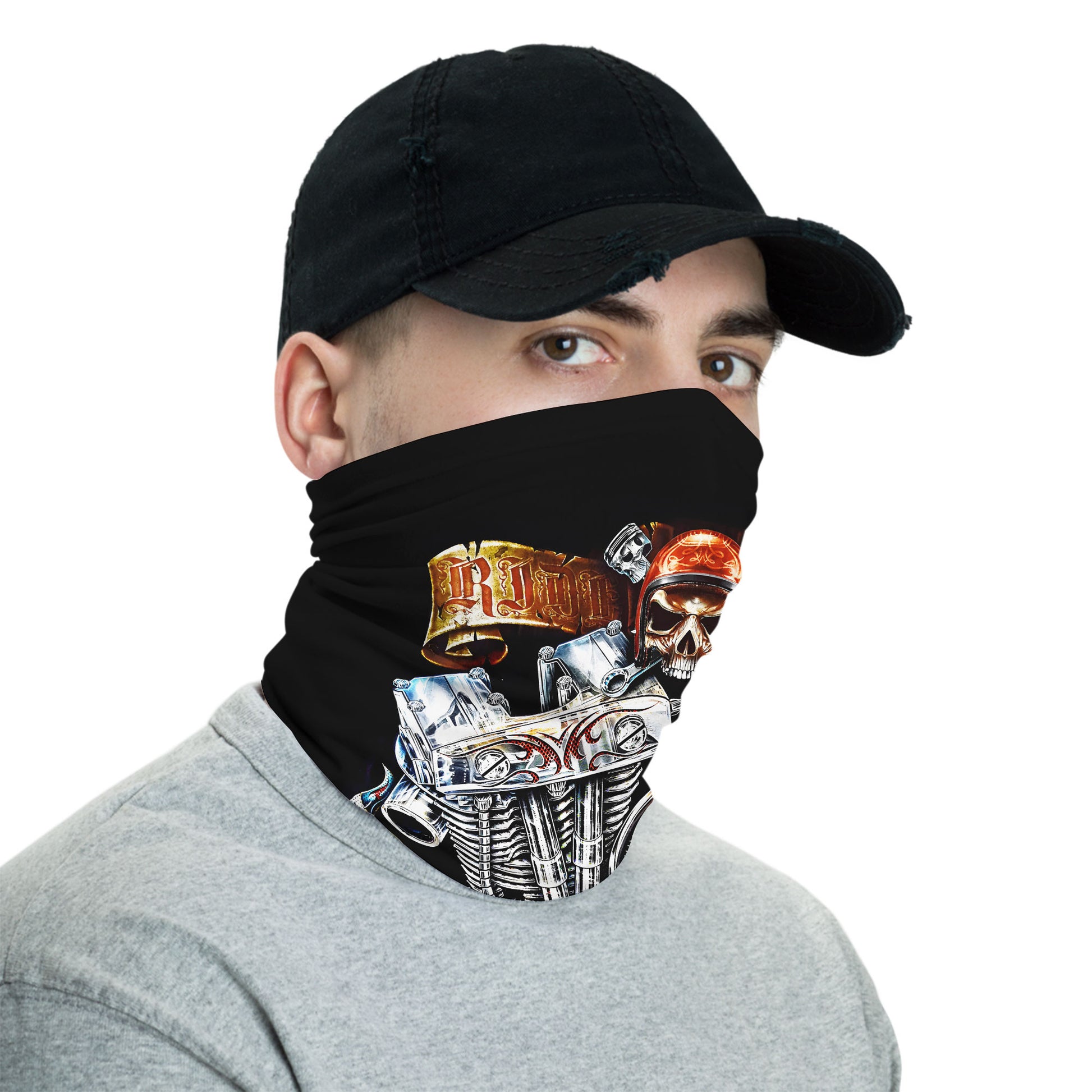 Bikergod Ride Free Biker Tube Skull And Engine Bandana Design 3D Full Printed DH042025TS18