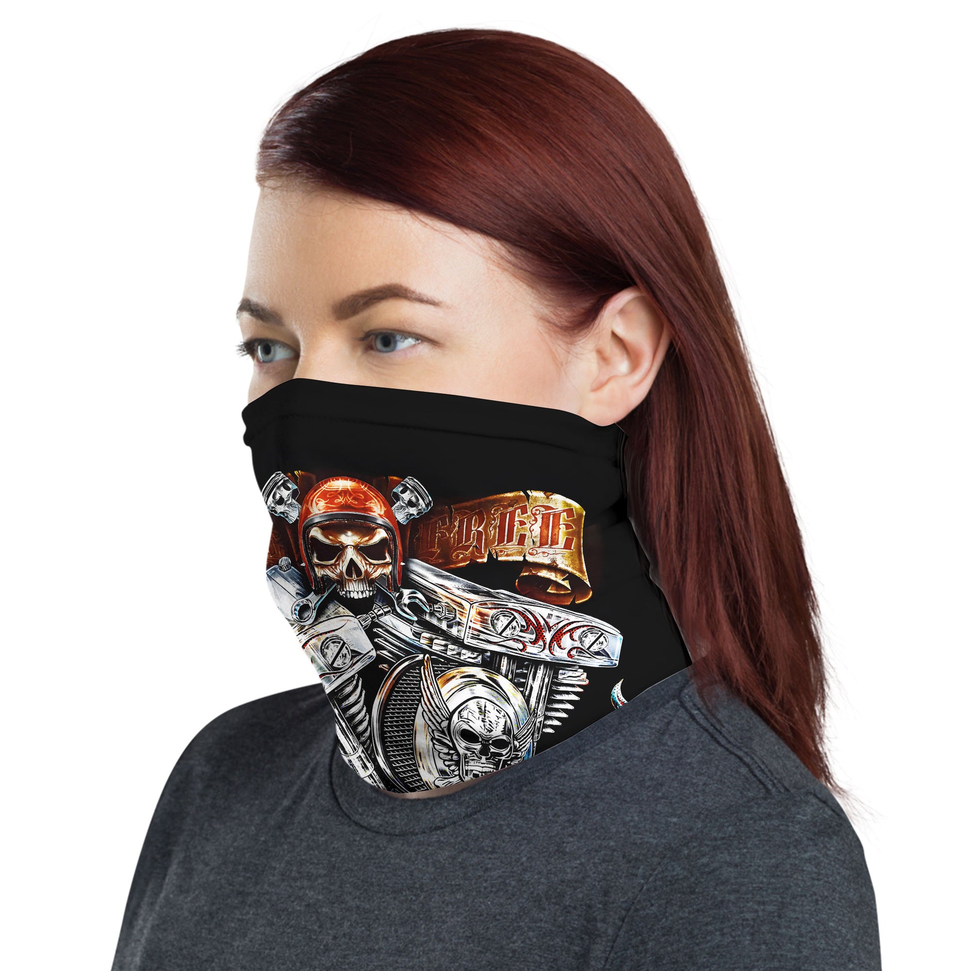 Bikergod Ride Free Biker Tube Skull And Engine Bandana Design 3D Full Printed DH042025TS18