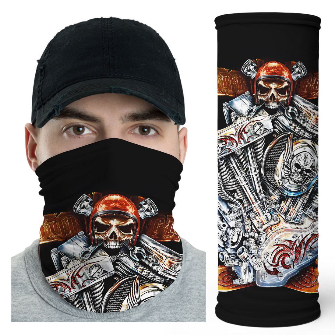 Bikergod Ride Free Biker Tube Skull And Engine Bandana Design 3D Full Printed DH042025TS18