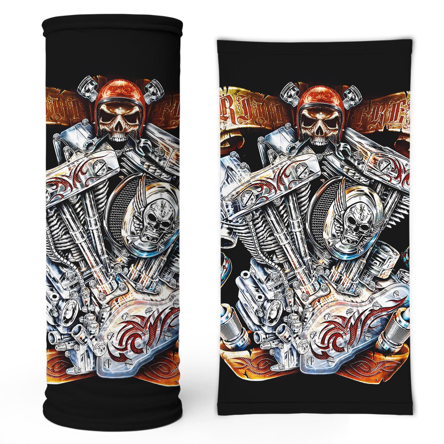 Bikergod Ride Free Biker Tube Skull And Engine Bandana Design 3D Full Printed DH042025TS18