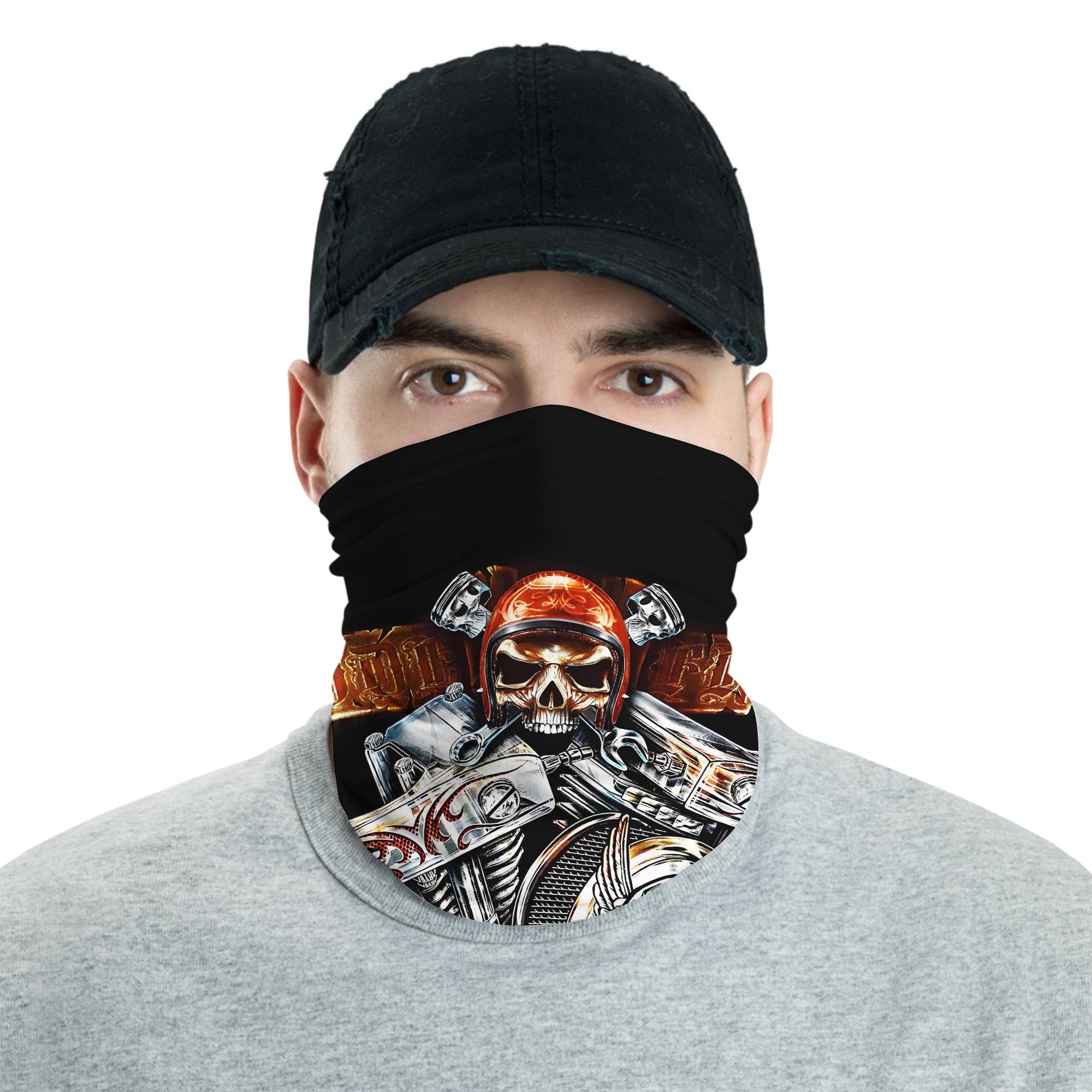 Bikergod Ride Free Biker Tube Skull And Engine Bandana Design 3D Full Printed DH042025TS18