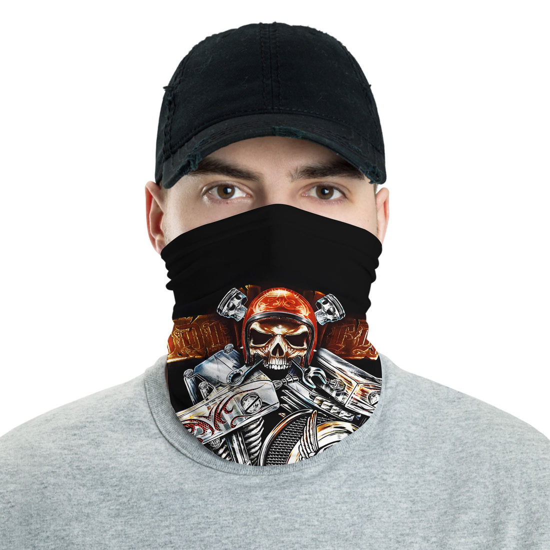 Bikergod Ride Free Biker Tube Skull And Engine Bandana Design 3D Full Printed DH042025TS18