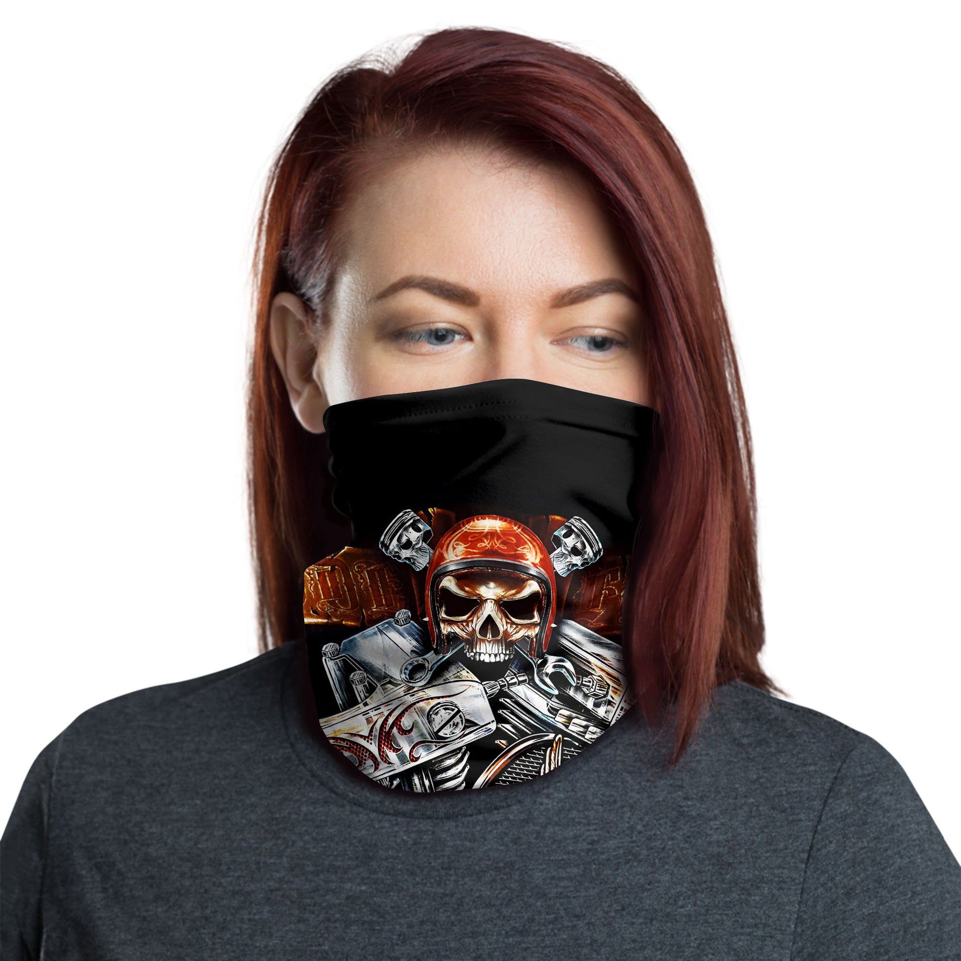 Bikergod Ride Free Biker Tube Skull And Engine Bandana Design 3D Full Printed DH042025TS18