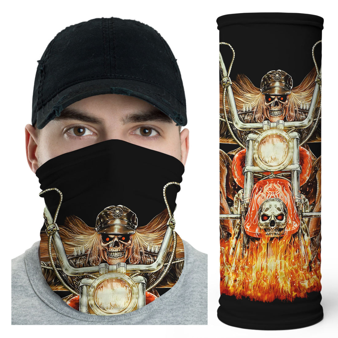 Bikergod Flaming Skull Rider Grim Reaper on Chopper Bandana DH042025TS19