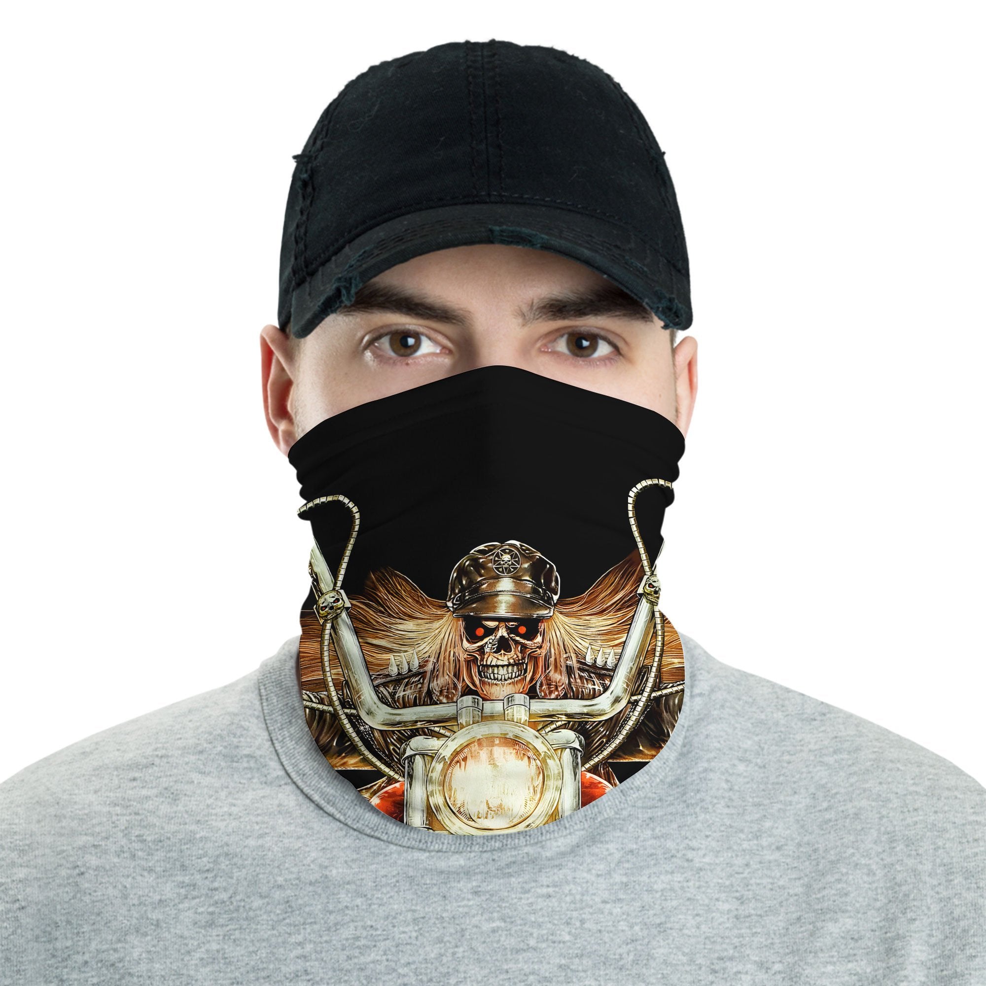 Bikergod Flaming Skull Rider Grim Reaper on Chopper Bandana DH042025TS19