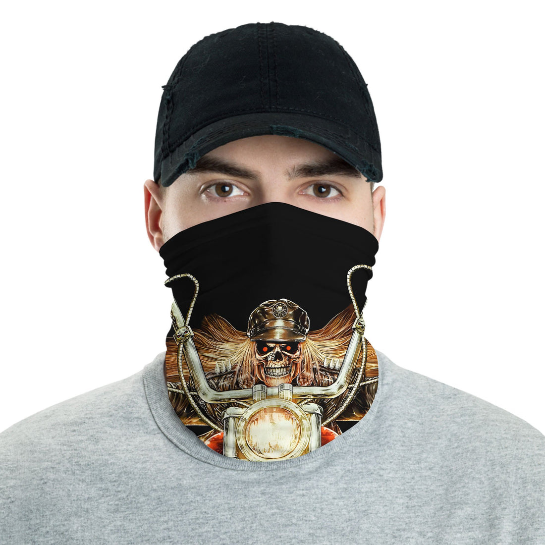 Bikergod Flaming Skull Rider Grim Reaper on Chopper Bandana DH042025TS19
