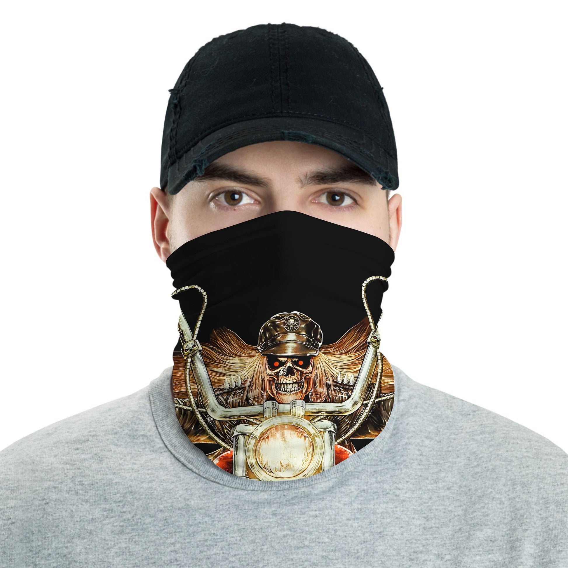 Bikergod Flaming Skull Rider Grim Reaper on Chopper Bandana DH042025TS19