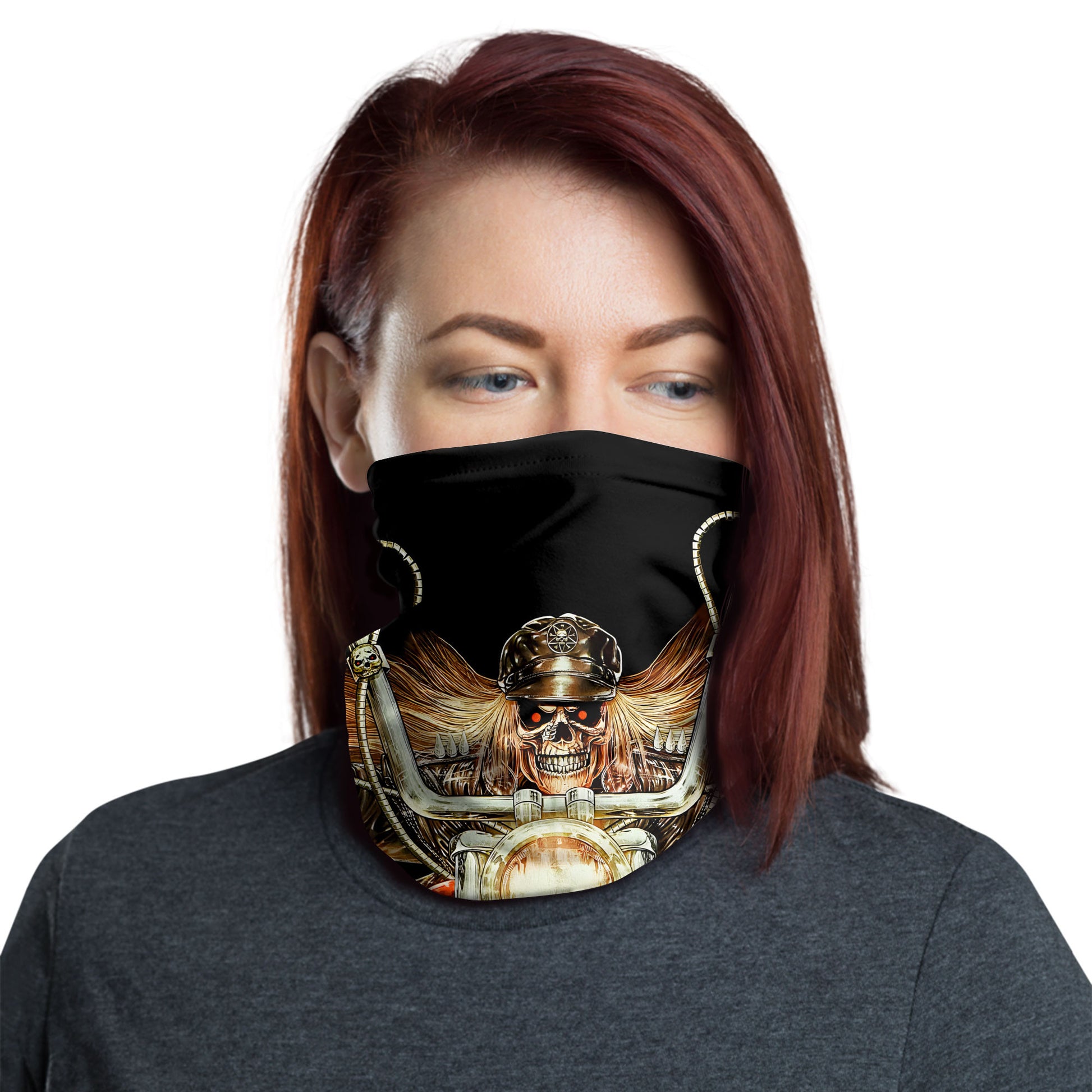 Bikergod Flaming Skull Rider Grim Reaper on Chopper Bandana DH042025TS19