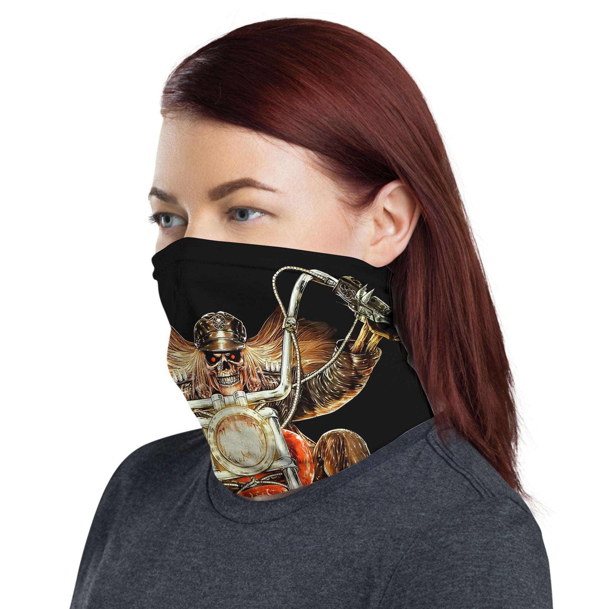 Bikergod Flaming Skull Rider Grim Reaper on Chopper Bandana DH042025TS19