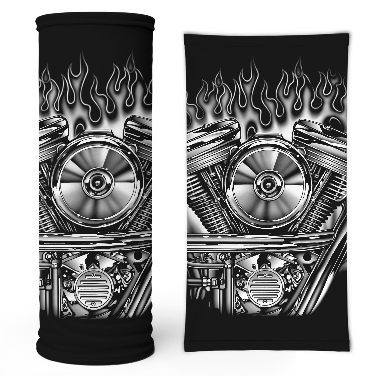 Bikergod V-Twin Engine Chrome Motorcycle Motor with Flames Bandana DH042025TS21