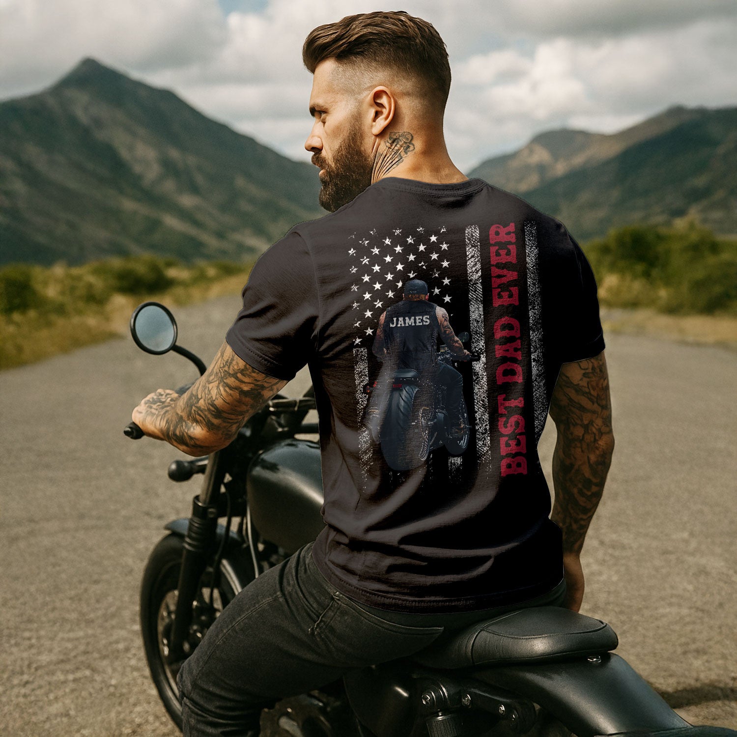 Bikergod Custom Name Best Dad Ever Biker Motocycle T-Shirt Design 2D Printed HM20052506