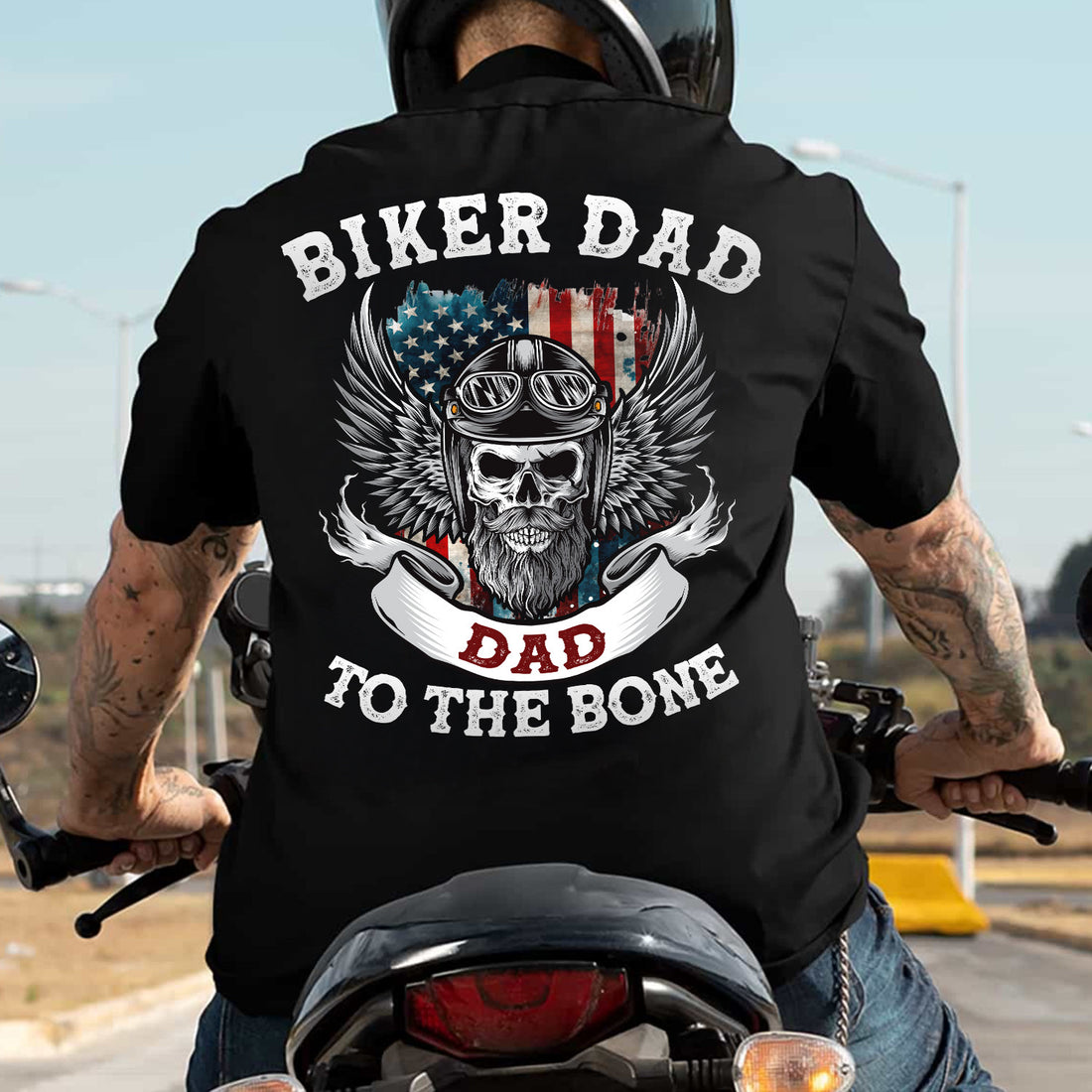 Bikergod Biker Dad Dad To The Bone Motocycle T-Shirt Design 2D Printed HM21052504