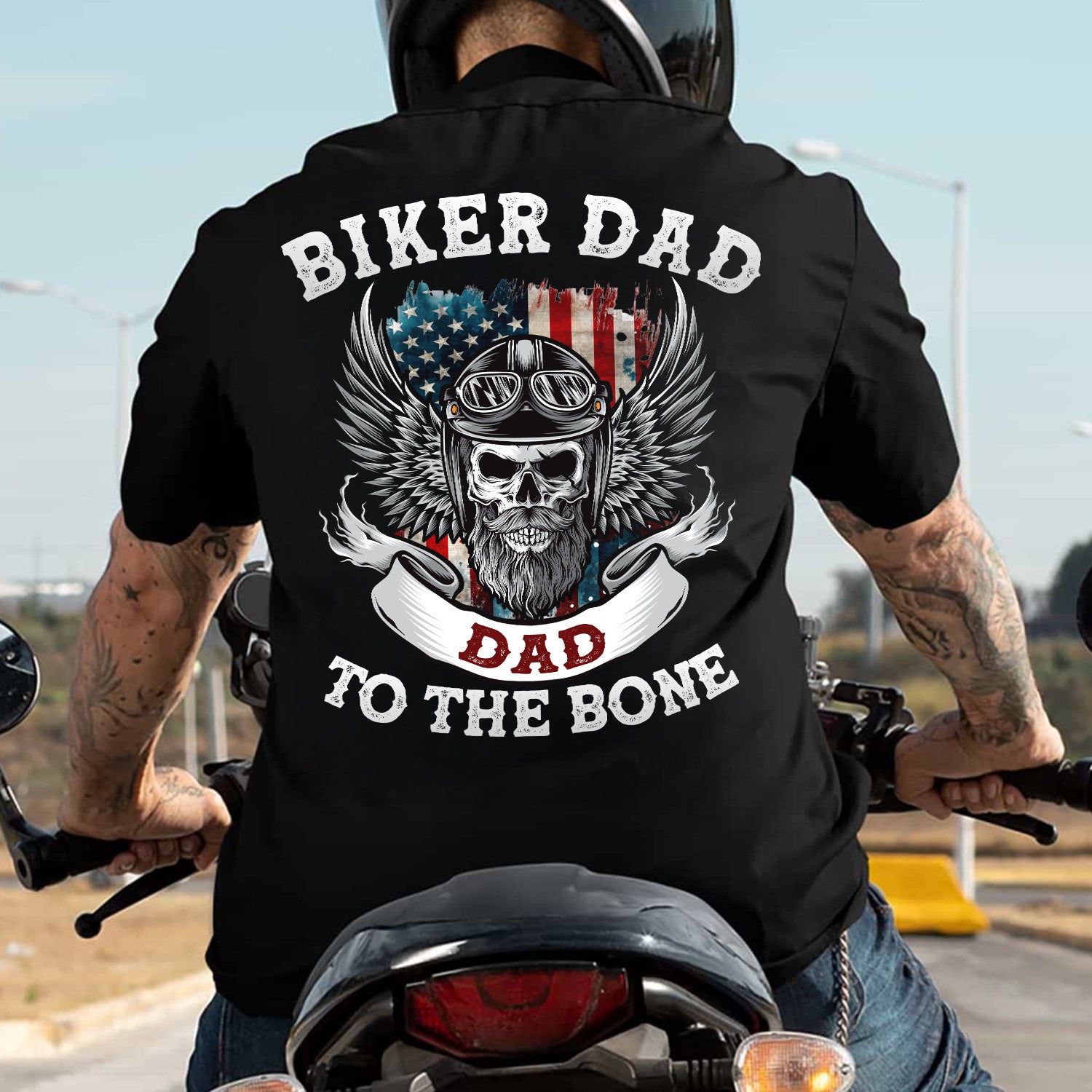 Bikergod Biker Dad Dad To The Bone Motocycle T-Shirt Design 2D Printed HM21052504