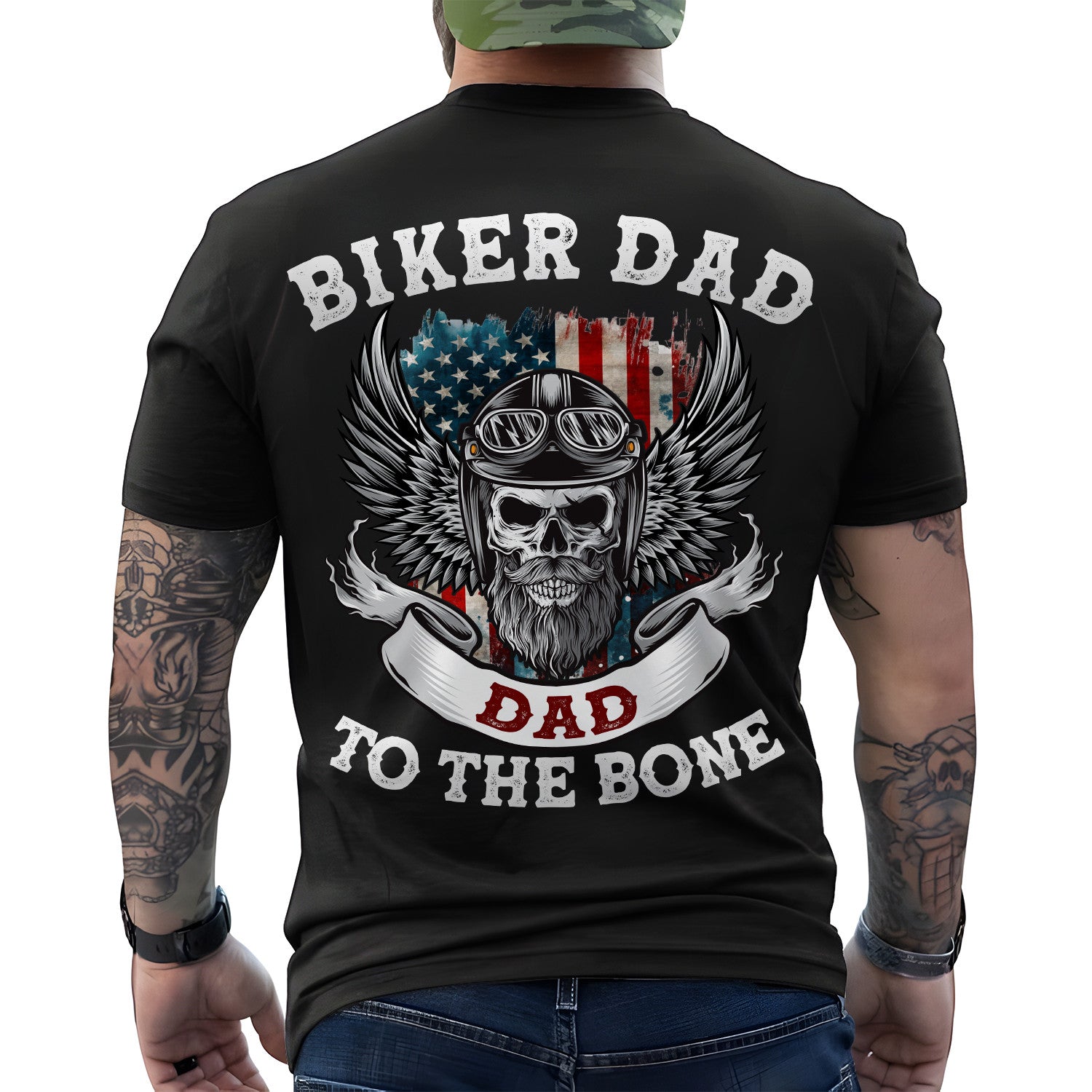 Bikergod Biker Dad Dad To The Bone Motocycle T-Shirt Design 2D Printed HM21052504