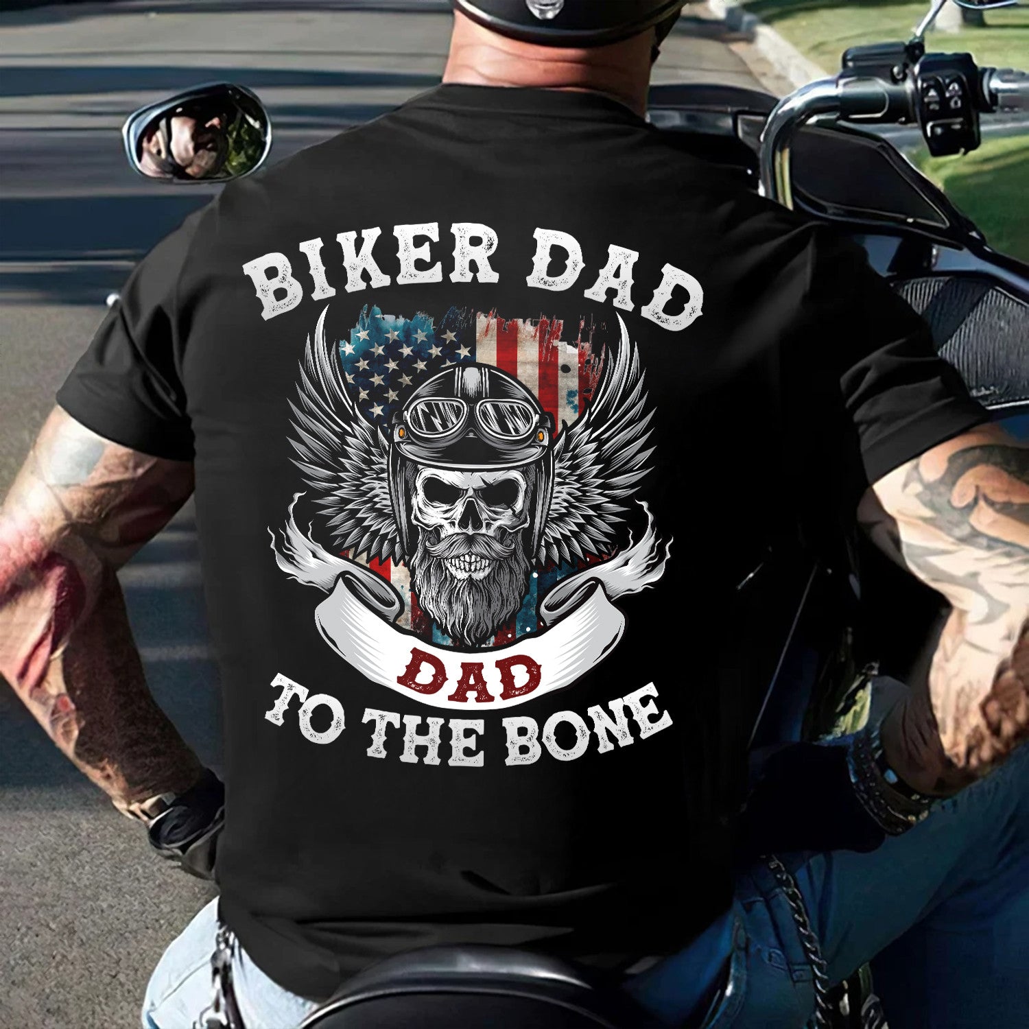 Bikergod Biker Dad Dad To The Bone Motocycle T-Shirt Design 2D Printed HM21052504