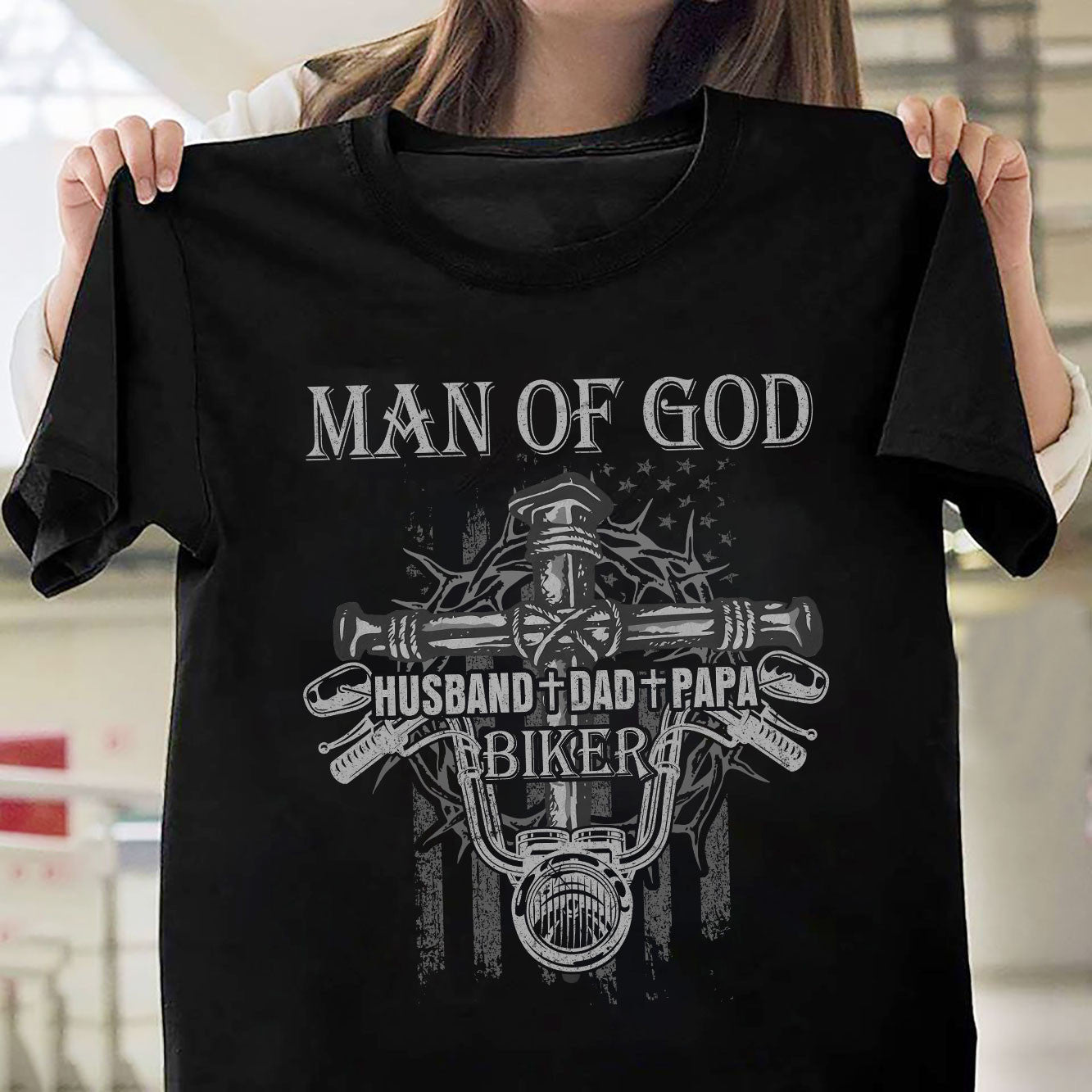 Bikergod Man Of God Dad Husband Papa Motocycle T-Shirt Design 2D Printed HM21052505