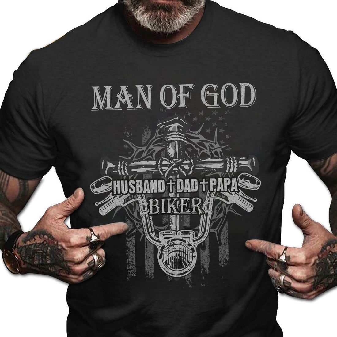 Bikergod Man Of God Dad Husband Papa Motocycle T-Shirt Design 2D Printed HM21052505
