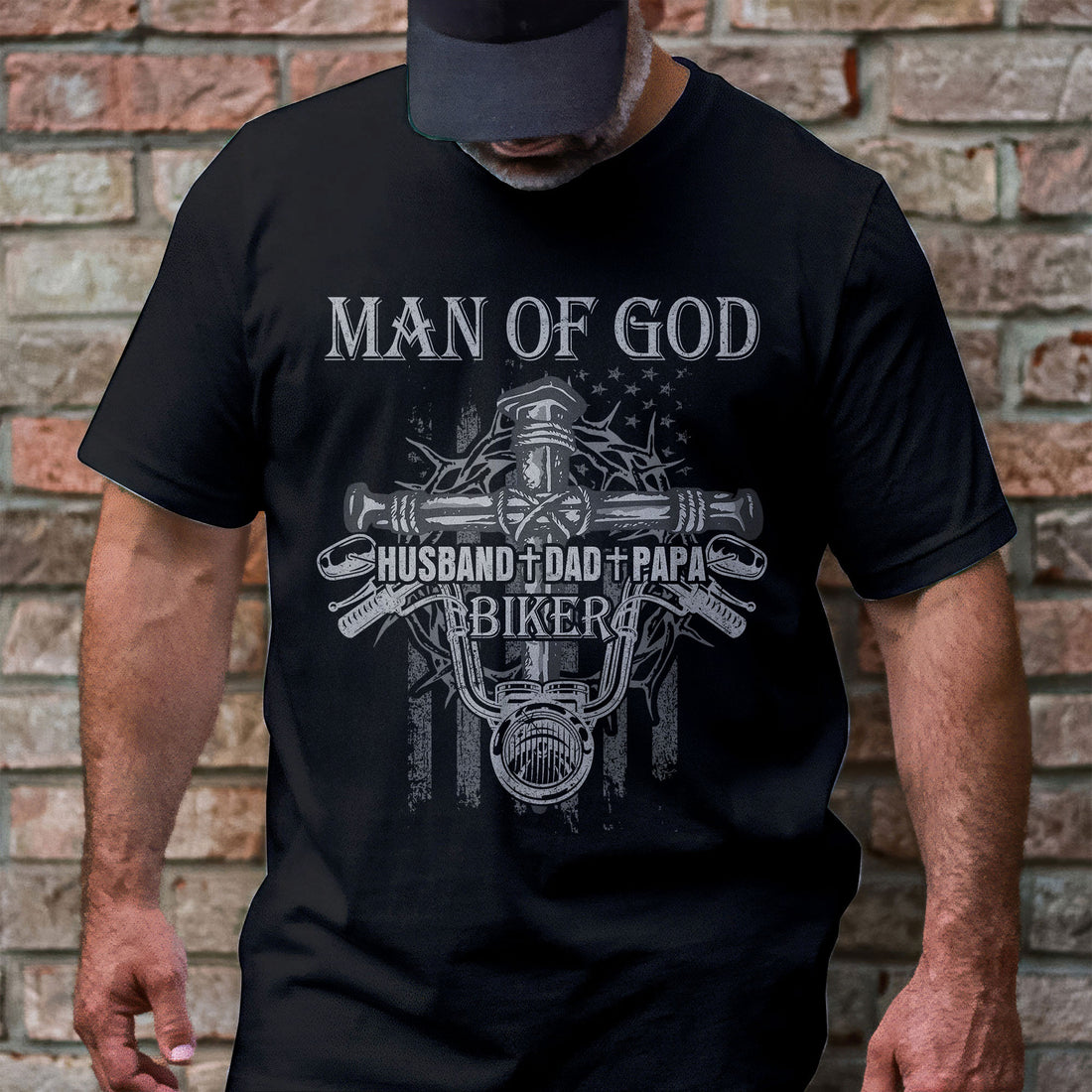 Bikergod Man Of God Dad Husband Papa Motocycle T-Shirt Design 2D Printed HM21052505