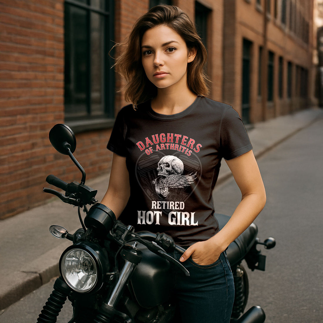 Bikergod Daughters Of Arthritis Retired Hot Girl T-Shirt Design 2D Printed HM23052504