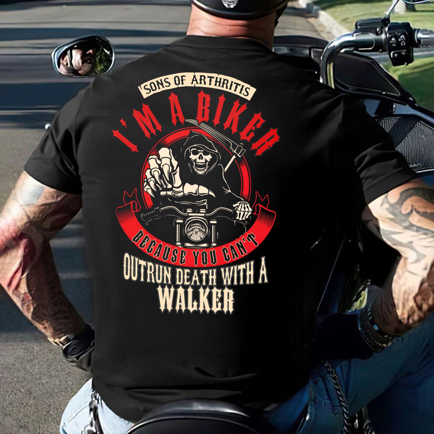 Bikergod Sons Of Arthritis Mens Ibuprofen Chapter Outrun Death T-Shirt Design 2D Printed HM23052506