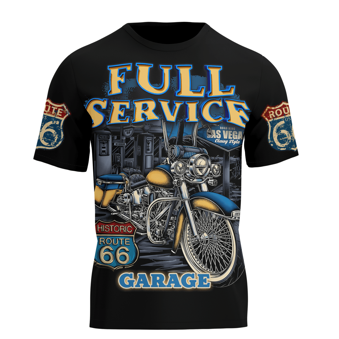 Bikergod Full Service Route 66 Garage Motocycle T-Shirt Design 3D Full Printed HM15052503