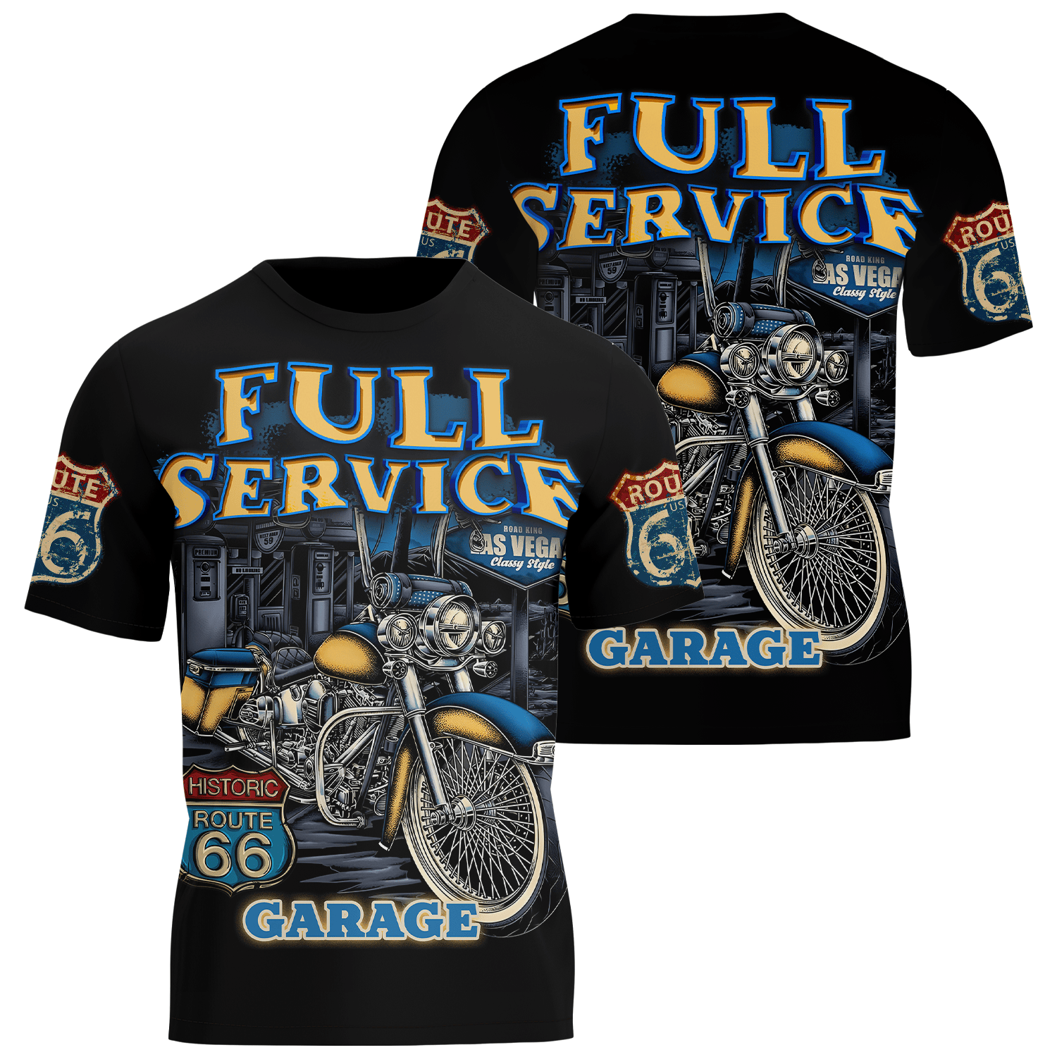 Bikergod Full Service Route 66 Garage Motocycle T-Shirt Design 3D Full Printed HM15052503