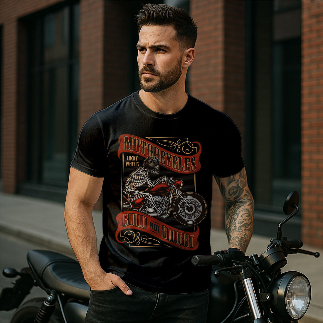 Bikergod Built Not Bought Motorcycle Biker Motorbike T-Shirt Design 2D Printed HM24052504