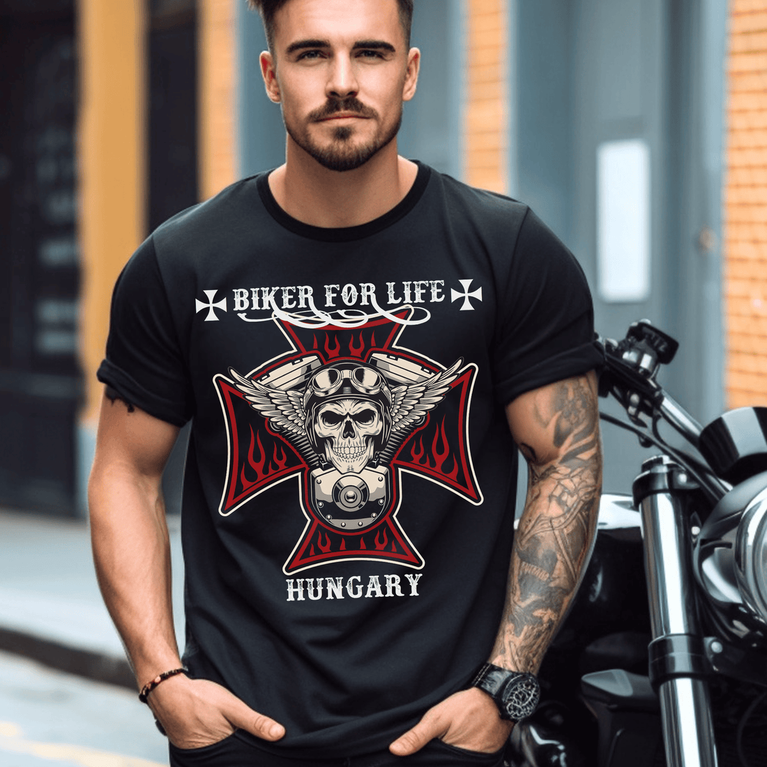 Bikergod Biker For Life Hungary Choppers T Shirt Design 2D Printed HM22052501