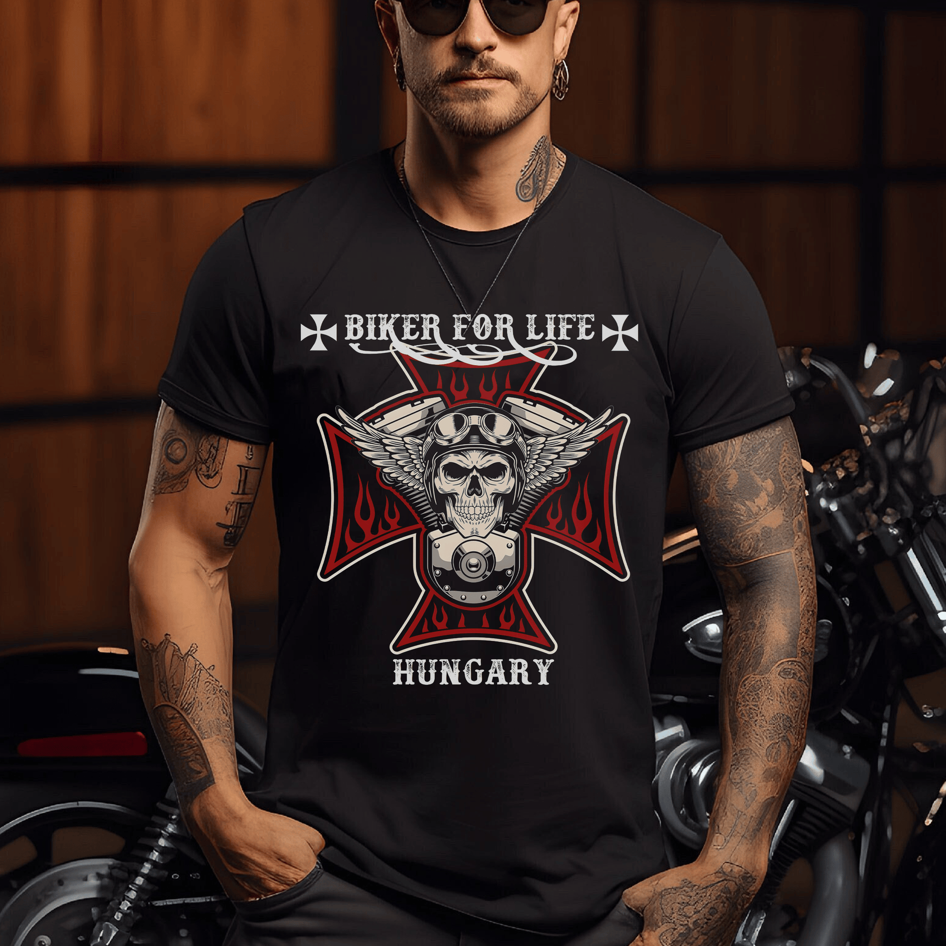 Bikergod Biker For Life Hungary Choppers T Shirt Design 2D Printed HM22052501