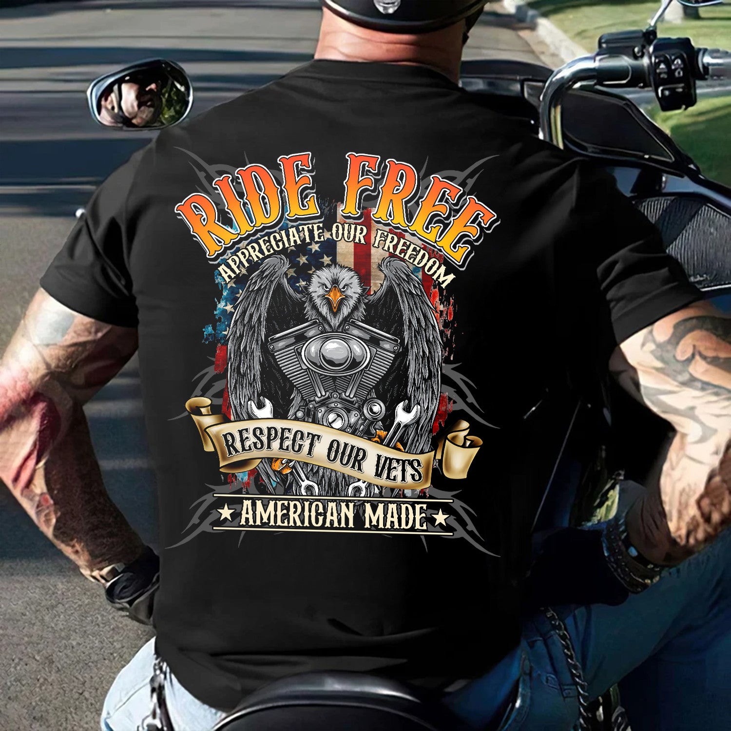 Bikergod Ride Free Respect Our Vets Motorcycle Motorcycle T Shirt Design 2D Printed HM26052505