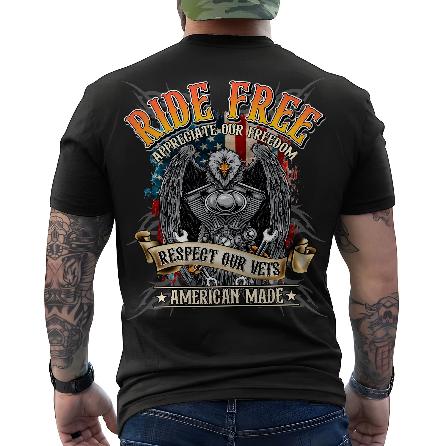 Bikergod Ride Free Respect Our Vets Motorcycle Motorcycle T Shirt Design 2D Printed HM26052505