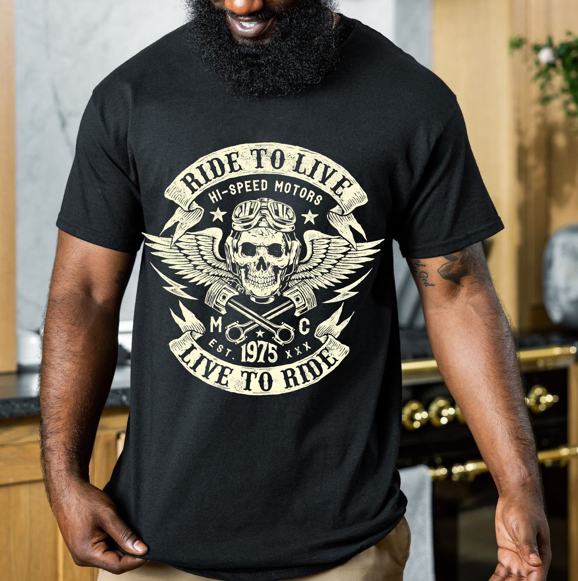 Bikergod Biker Ride to Live Motorcycle Motorcycle T Shirt Design 2D Printed HM26052506